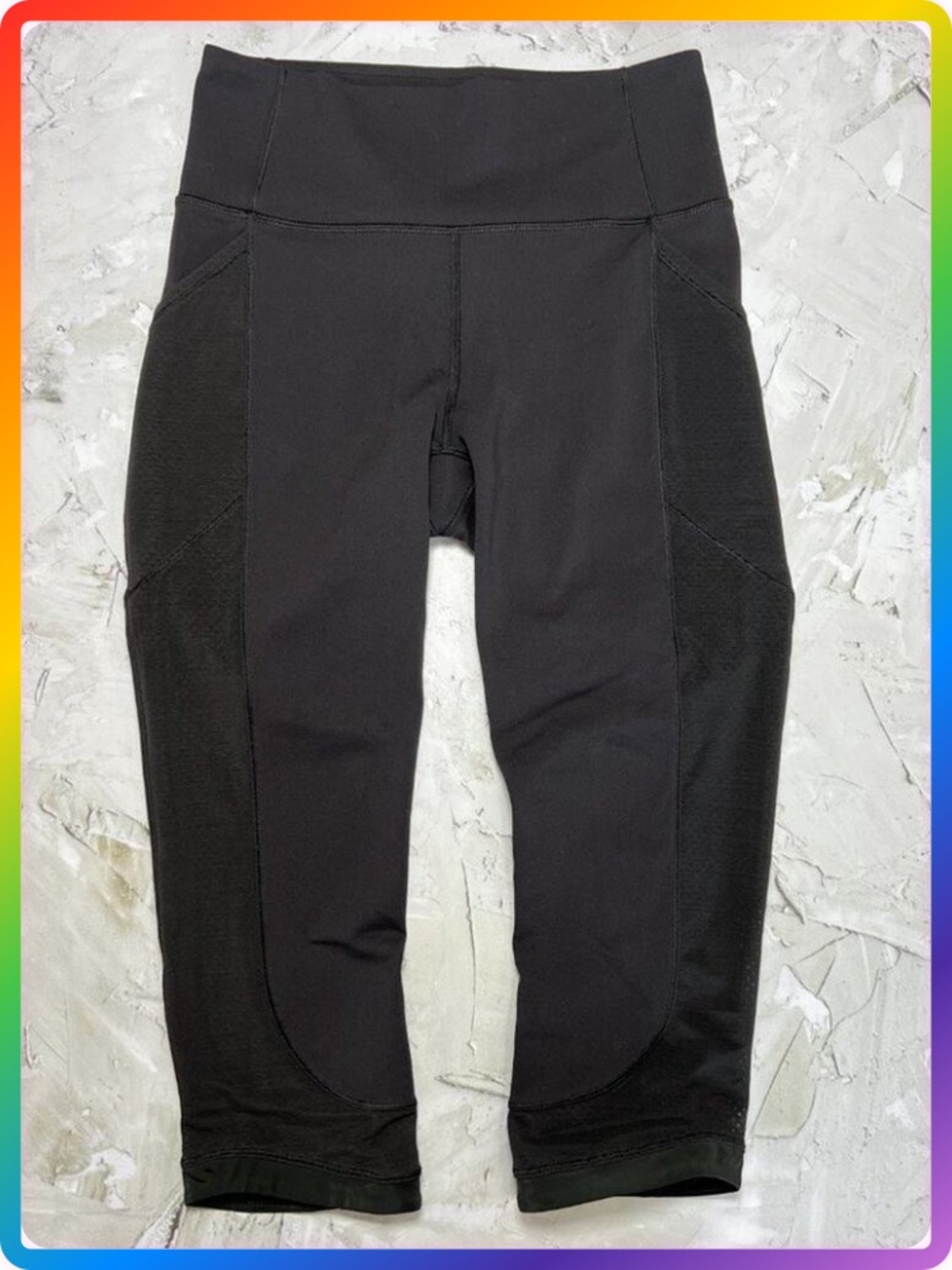 Lululemon Mesh Train Cropped Leggings Size 6 Black Pocket Workout Pants
